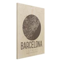 Bilderwelten Holzbild Stadtplan - Hochformat 3:4 Stadtplan Barcelona - Retro