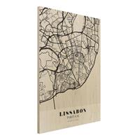 Bilderwelten Holzbild Stadtplan - Hochformat 3:4 Stadtplan Lissabon - Klassik