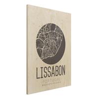 Bilderwelten Holzbild Stadtplan - Hochformat 3:4 Stadtplan Lissabon - Retro