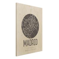 Bilderwelten Holzbild Stadtplan - Hochformat 3:4 Stadtplan Madrid - Retro