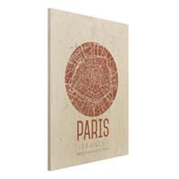 Bilderwelten Holzbild Stadtplan - Hochformat 3:4 Stadtplan Paris - Retro