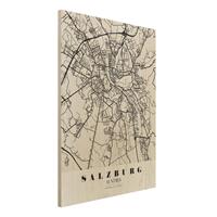 Bilderwelten Holzbild Stadtplan - Hochformat 3:4 Stadtplan Salzburg - Klassik