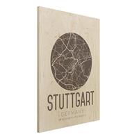 Bilderwelten Holzbild Stadtplan - Hochformat 3:4 Stadtplan Stuttgart - Retro