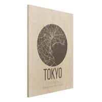 Bilderwelten Holzbild Stadtplan - Hochformat 3:4 Stadtplan Tokyo - Retro