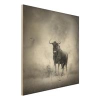 Bilderwelten Holzbild Tiere - Quadrat Staring Wildebeest