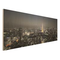 Bilderwelten Holzbild Schwarz-WeiÃŸ - Panorama Tokio