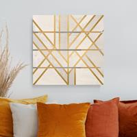 Bilderwelten Holzbild Plankenoptik Abstrakt - Quadrat Art Deco Geometrie WeiÃŸ Gold