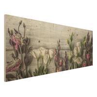 Bilderwelten Holzbild Blumen - Panorama Tulpen-Rose Shabby Holzoptik