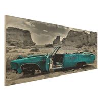 Bilderwelten Holzbild Schwarz-WeiÃŸ - Panorama TÃ¼rkiser Cadillac