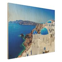 Bilderwelten Holzbild Architektur & Skyline - Querformat 4:3 View Over Santorini