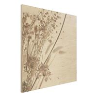 Bilderwelten Holzbild Bouquet aus Ziergras und BlÃ¼ten