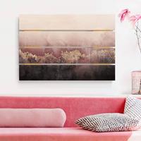 Bilderwelten Holzbild Plankenoptik Abstrakt - Querformat Goldene DÃmmerung Rosa