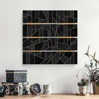 Bilderwelten Holzbild Plankenoptik Abstrakt - Quadrat Schwarz WeiÃŸ Geometrie Aquarell