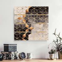 Bilderwelten Holzbild Plankenoptik Abstrakt - Quadrat Schwarz WeiÃŸ goldene Geometrie