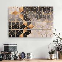 Bilderwelten Holzbild Plankenoptik Abstrakt - Querformat Schwarz WeiÃŸ goldene Geometrie