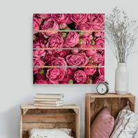 Bilderwelten Holzbild Plankenoptik Blumen - Quadrat Pinke Pfingstrosen