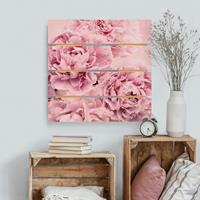 Bilderwelten Holzbild Plankenoptik Blumen - Quadrat Rosa Pfingstrosen