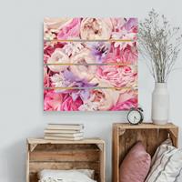 Bilderwelten Holzbild Plankenoptik Blumen - Quadrat Shabby Rosen mit Glockenblumen