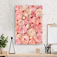 Bilderwelten Holzbild Plankenoptik Blumen - Hochformat Rosen RosÃ© Koralle Shabby