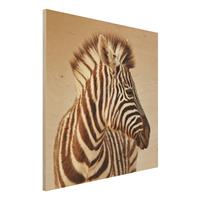 Bilderwelten Holzbild Tiere - Quadrat Zebra Baby Portrait