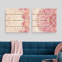 Bilderwelten 2-teiliges Holzbild Plankenoptik Kunstdruck - Quadrat Mandala Aquarell Ornament Set beige pink