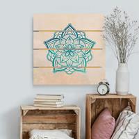 Bilderwelten Holzbild Plankenoptik - Quadrat Mandala Illustration Mandala gold blau