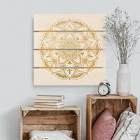 Bilderwelten Holzbild Plankenoptik - Quadrat Mandala Blume gold weiÃŸ