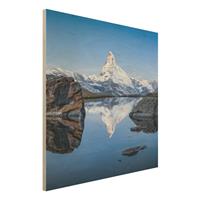 Bilderwelten Holzbild Stellisee vor dem Matterhorn