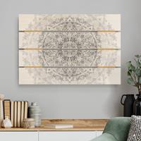 Bilderwelten Holzbild Plankenoptik Kunstdruck - Querformat Mandala Aquarell Ornament Muster schwarz weiÃŸ