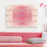 Bilderwelten Holzbild Plankenoptik Kunstdruck - Querformat Mandala Aquarell Ornament pink