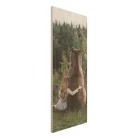 Bilderwelten Holzbild Tiere - Hochformat MÃdchen mit BraunbÃr