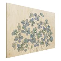 Bilderwelten Holzbild Blumen - Querformat 3:2 Blaue HortensienblÃ¼ten