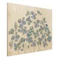 Bilderwelten Holzbild Blumen - Querformat 4:3 Blaue HortensienblÃ¼ten