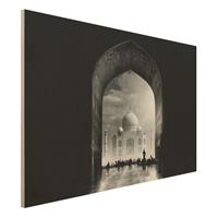 Bilderwelten Holzbild Schwarz-WeiÃŸ - Querformat 3:2 Das Tor zum Taj Mahal