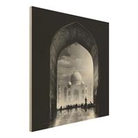 Bilderwelten Holzbild Schwarz-WeiÃŸ - Quadrat Das Tor zum Taj Mahal