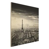 Bilderwelten Holzbild Schwarz-WeiÃŸ - Quadrat Der Eiffelturm von Oben Schwarz-weiÃŸ