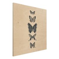 Bilderwelten Holzbild Tusche Schmetterlinge auf Beige