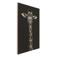 Bilderwelten Holzbild Schwarz-WeiÃŸ - Hochformat 2:3 Dunkles Giraffen Portrait