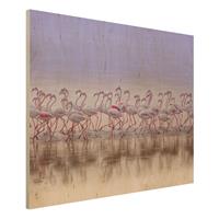 Bilderwelten Holzbild Tiere - Querformat 4:3 Flamingo Party