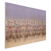 Bilderwelten Holzbild Tiere - Querformat 3:2 Flamingo Party
