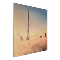 Bilderwelten Holzbild Architektur & Skyline - Quadrat Himmlische Skyline von Dubai