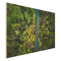 Bilderwelten Holzbild Natur & Landschaft - Querformat 3:2 Luftbild - AsphaltstraÃŸe im Wald