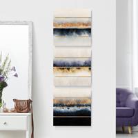 Bilderwelten 3-teiliges Holzbild Plankenoptik Abstrakt - Quadrat Aquarell Horizont Gold Blau