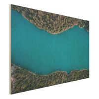 Bilderwelten Holzbild Natur & Landschaft - Querformat 3:2 Luftbild - Tiefblauer See