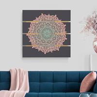 Bilderwelten Holzbild Plankenoptik - Quadrat Mandala Ornament in Rose und Blau