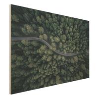 Bilderwelten Holzbild Natur & Landschaft - Querformat 3:2 Luftbild - WaldstraÃŸe von Oben