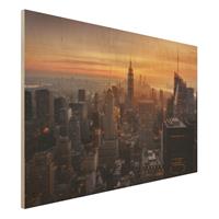 Bilderwelten Holzbild Architektur & Skyline - Querformat 3:2 Manhattan Skyline Abendstimmung