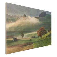 Bilderwelten Holzbild Natur & Landschaft - Querformat 3:2 Nebliger Herbsttag Schweiz