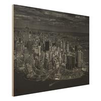 Bilderwelten Holzbild Schwarz-WeiÃŸ - Querformat 4:3 New York - Manhattan aus der Luft