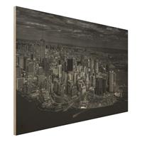 Bilderwelten Holzbild Schwarz-WeiÃŸ - Querformat 3:2 New York - Manhattan aus der Luft